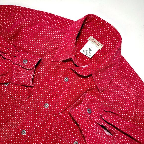 Esprit Women's Red White Polka Dot Corduroy Shirt Sz Large 80s Early 90s Vintage - Picture 6 of 12